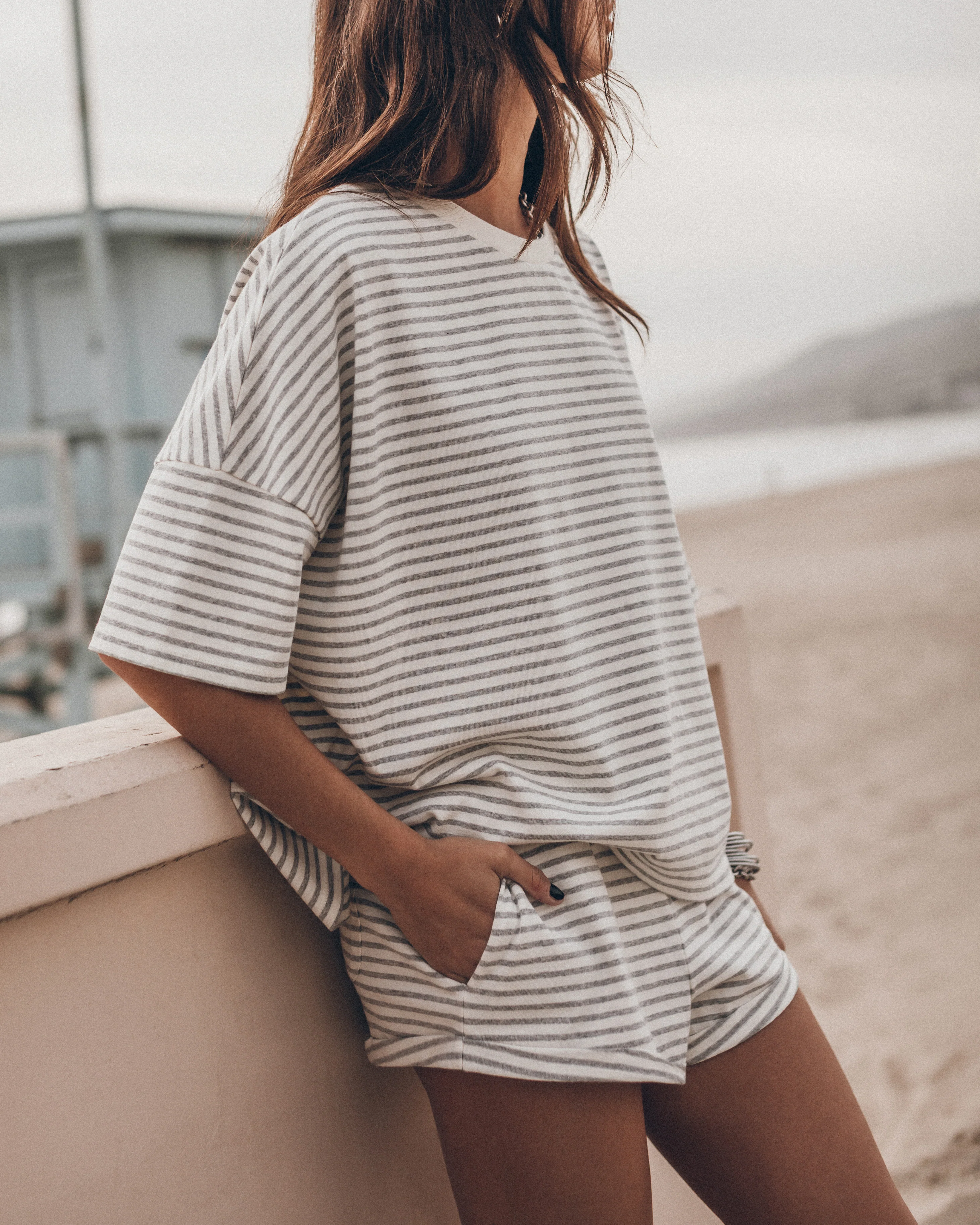 The Grey Striped Cotton Shorts